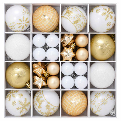 Christmas Ball Set 88 pcs Gold and White Ø 6 cm Plastic