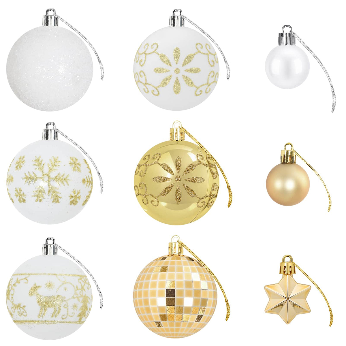 Christmas Ball Set 88 pcs Gold and White Ø 6 cm Plastic