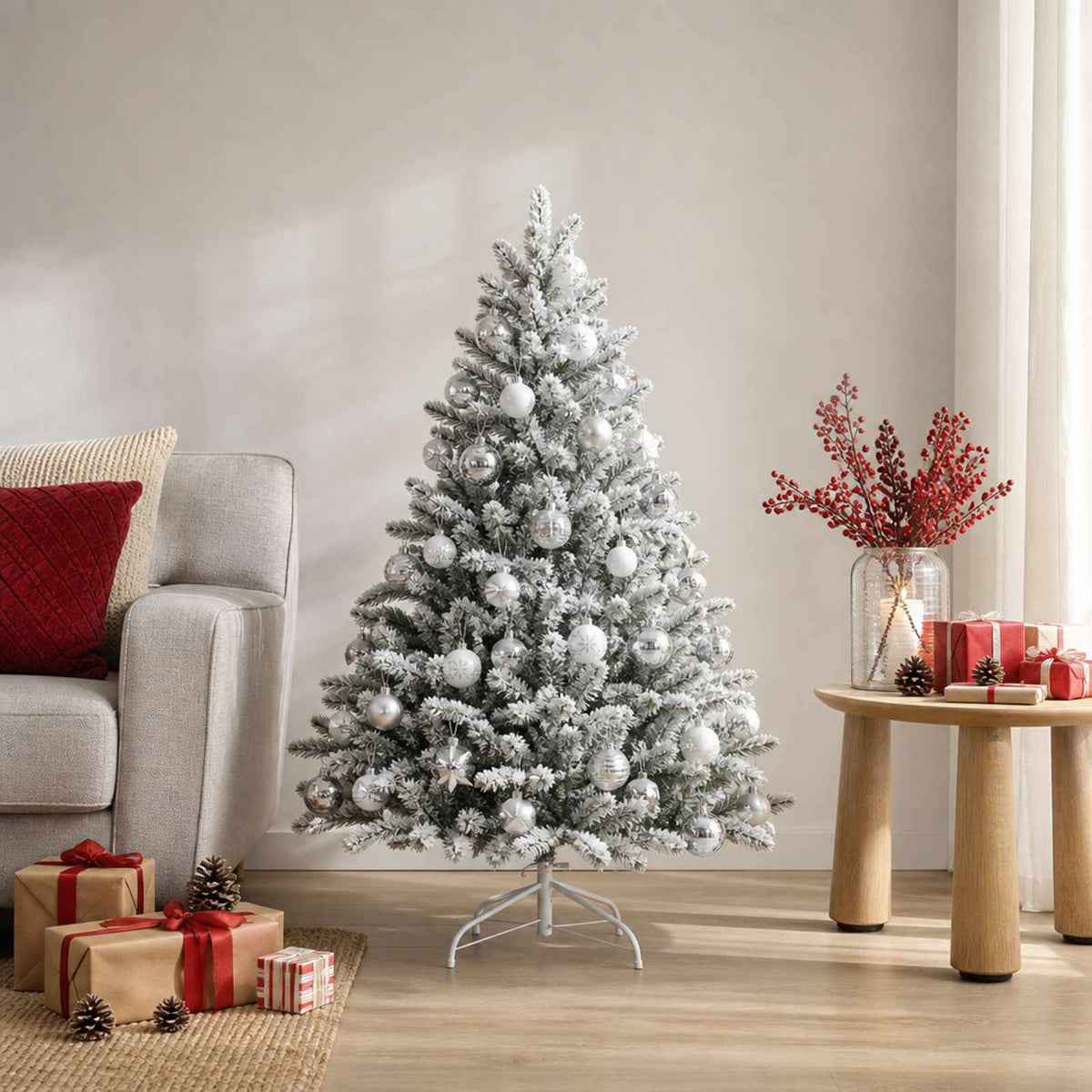 Christmas Ball Set 88 pcs Silver and White Ø 6 cm Plastic