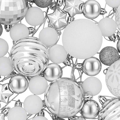 Christmas Ball Set 88 pcs Silver and White Ø 6 cm Plastic