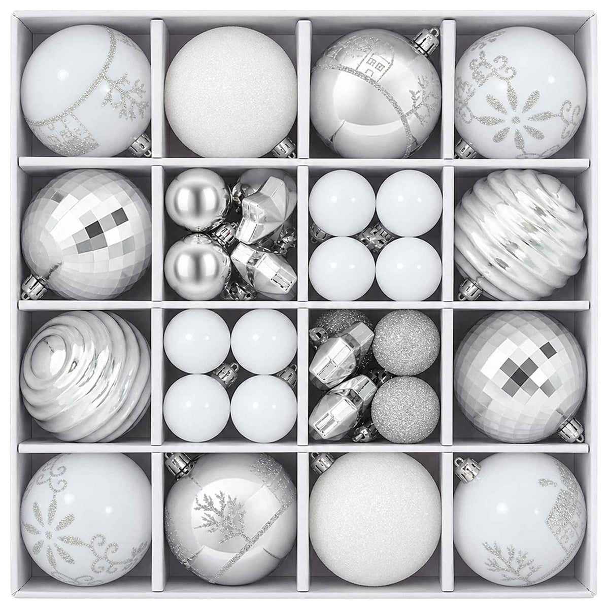 Christmas Ball Set 88 pcs Silver and White Ø 6 cm Plastic