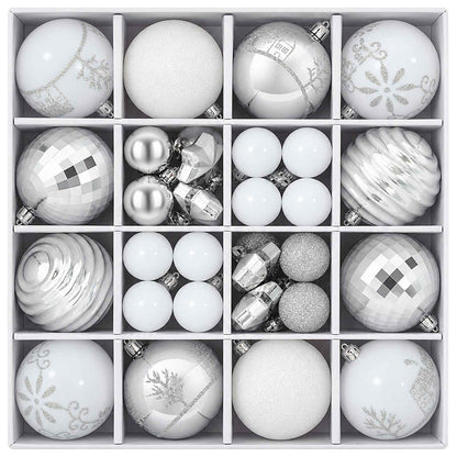 Christmas Ball Set 88 pcs Silver and White Ø 6 cm Plastic