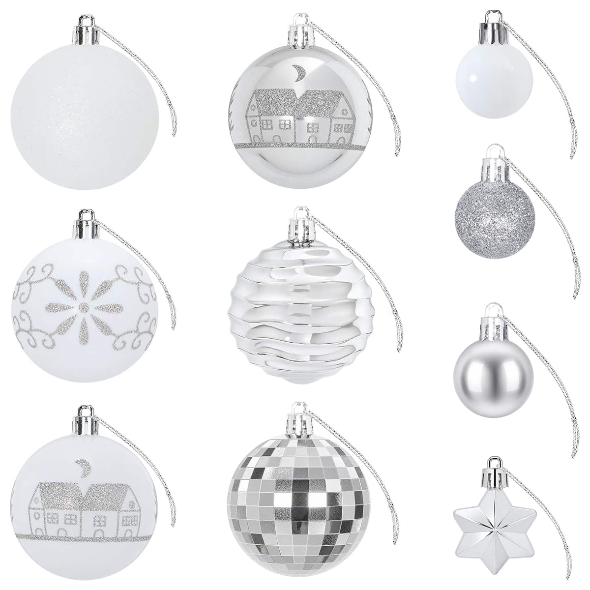 Christmas Ball Set 88 pcs Silver and White Ø 6 cm Plastic