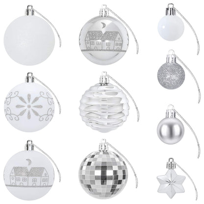Christmas Ball Set 88 pcs Silver and White Ø 6 cm Plastic