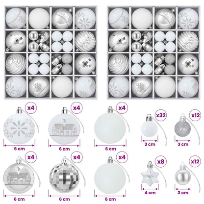 Christmas Ball Set 88 pcs Silver and White Ø 6 cm Plastic