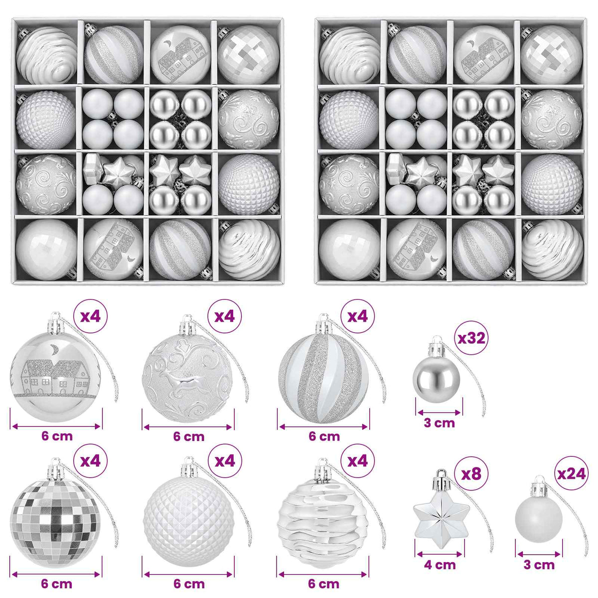 Christmas Ball Set 88 pcs Silver Ø 6 cm Plastic