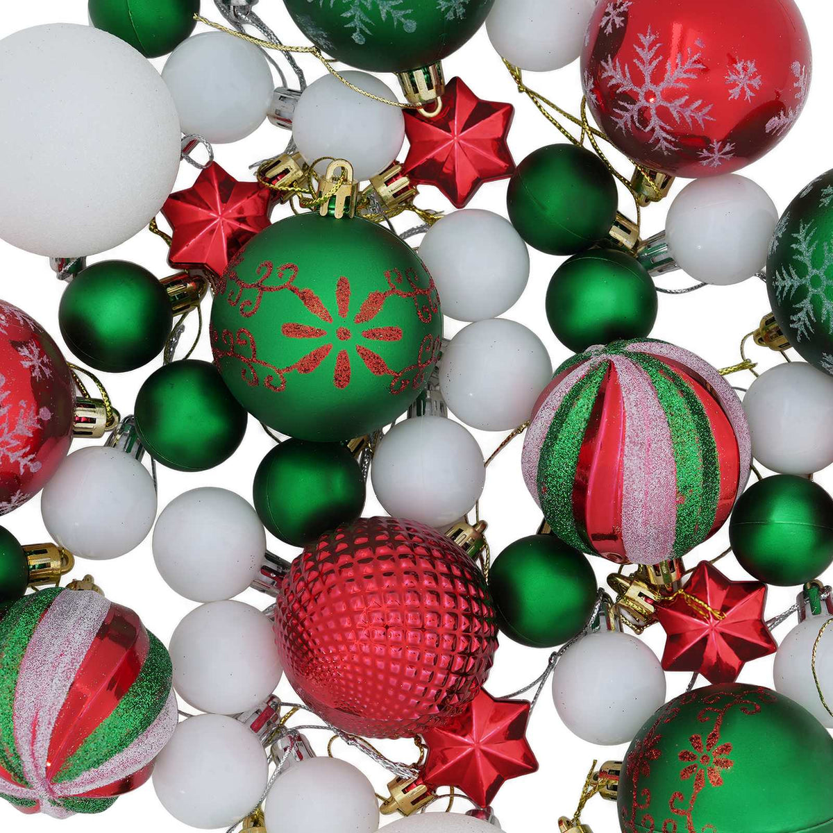 Christmas Ball Set 88 pcs Red, Green and White Ø 6 cm Plastic