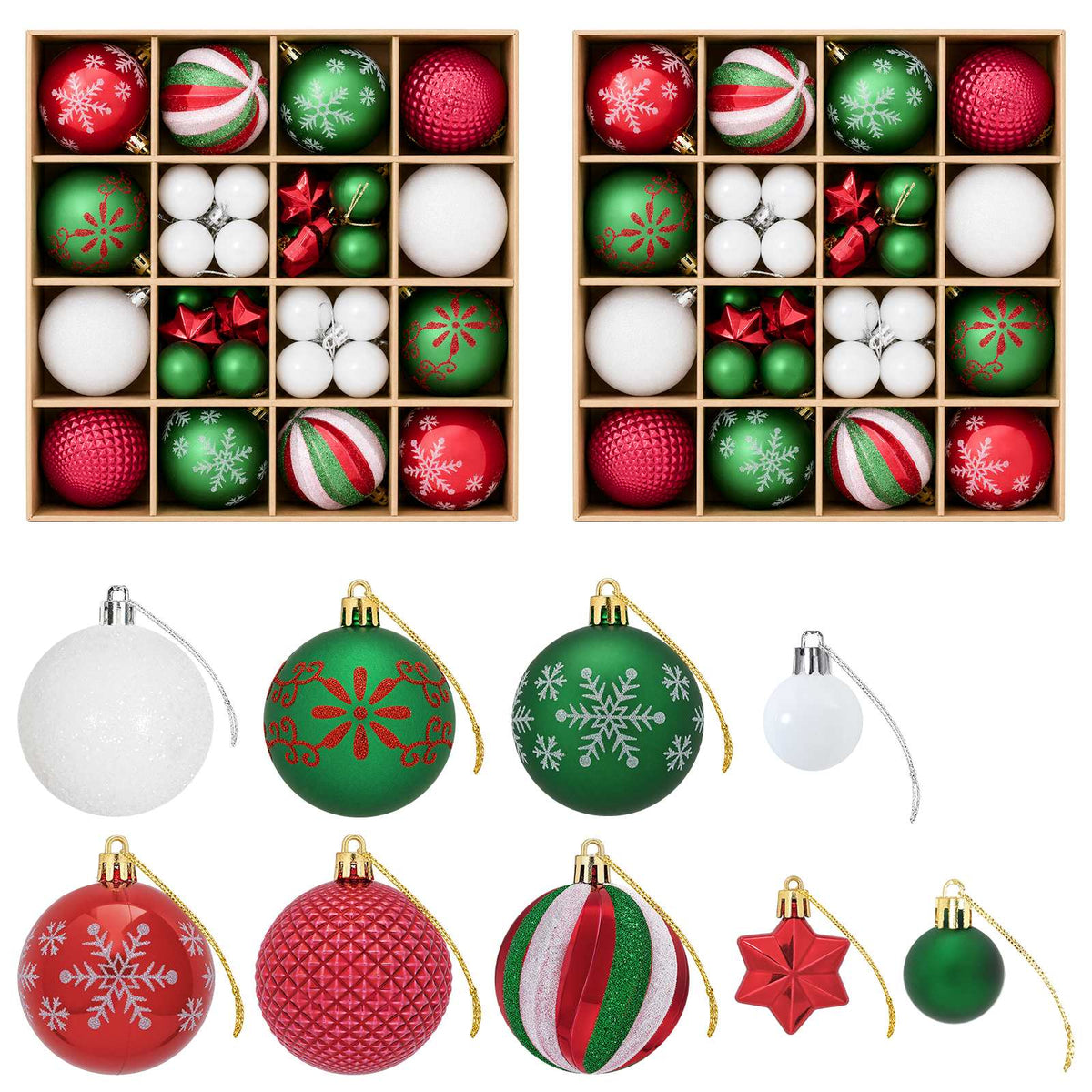 Christmas Ball Set 88 pcs Red, Green and White Ø 6 cm Plastic