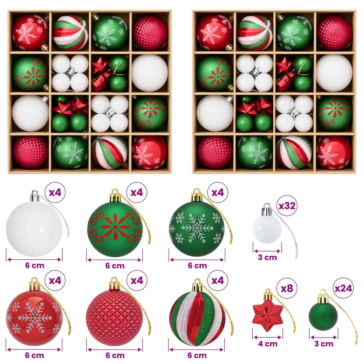 Christmas Ball Set 88 pcs Red, Green and White Ø 6 cm Plastic