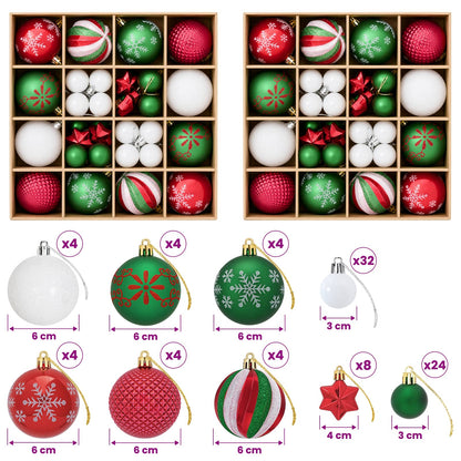 Christmas Ball Set 88 pcs Red, Green and White Ø 6 cm Plastic