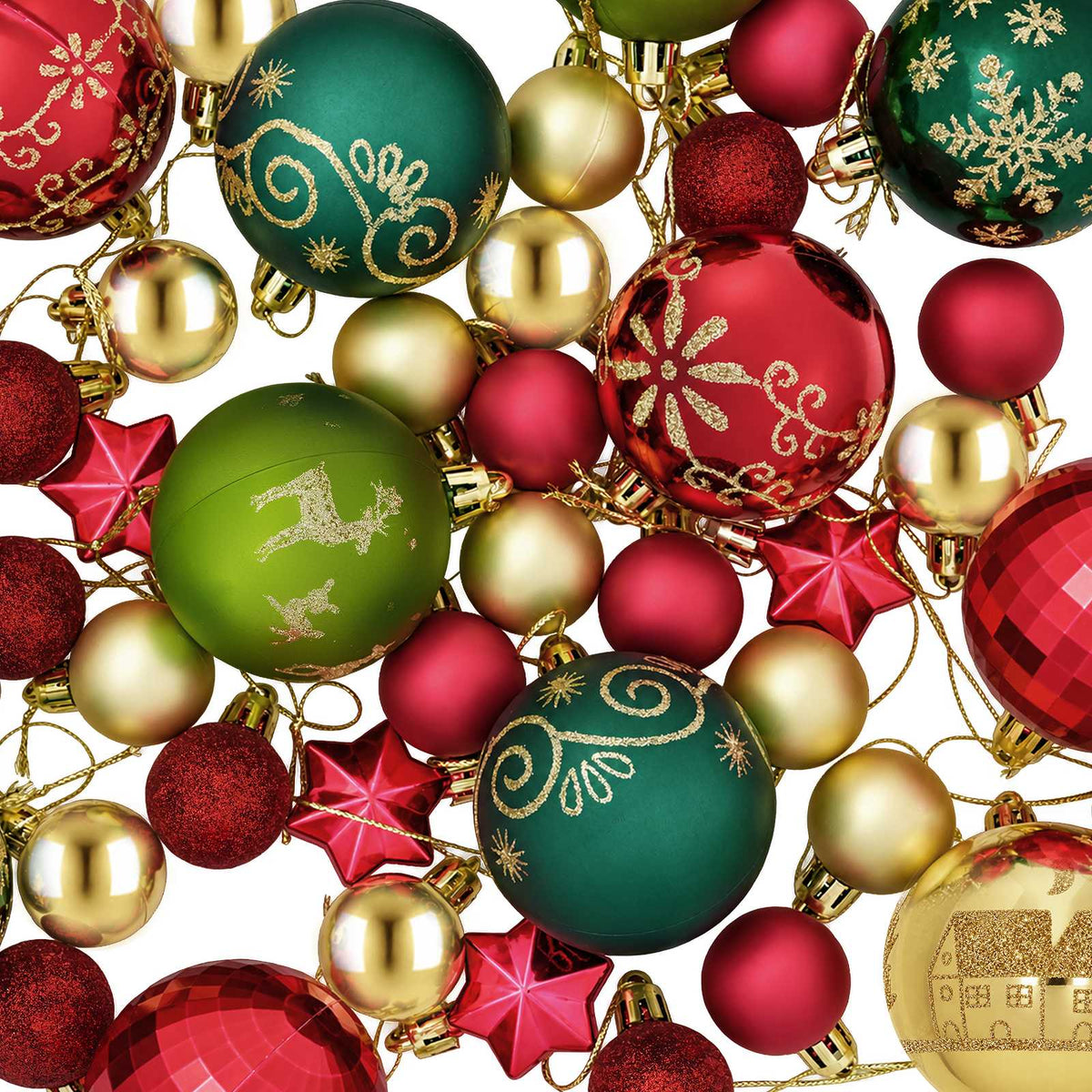 Christmas Ball Set 88 pcs Red, Gold and Green Ø 6 cm Plastic