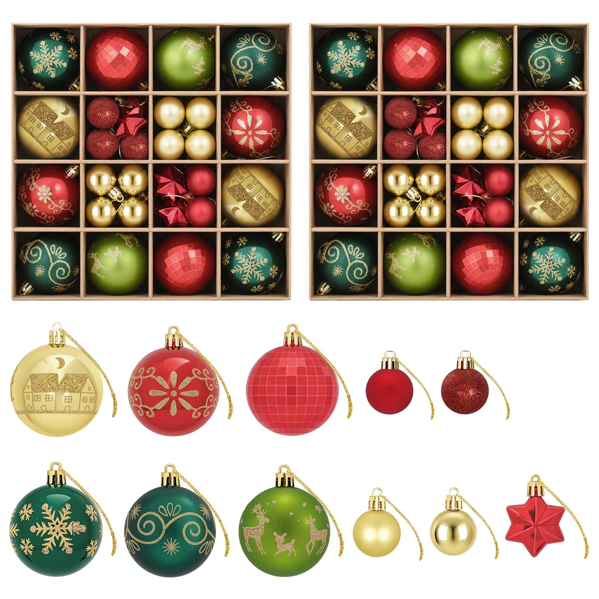 Christmas Ball Set 88 pcs Red, Gold and Green Ø 6 cm Plastic