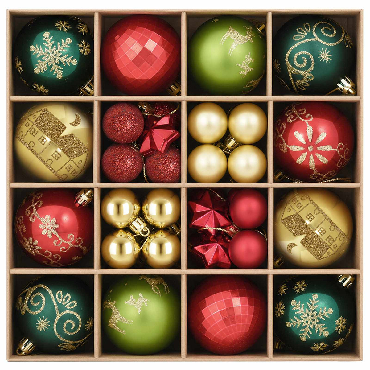 Christmas Ball Set 88 pcs Red, Gold and Green Ø 6 cm Plastic