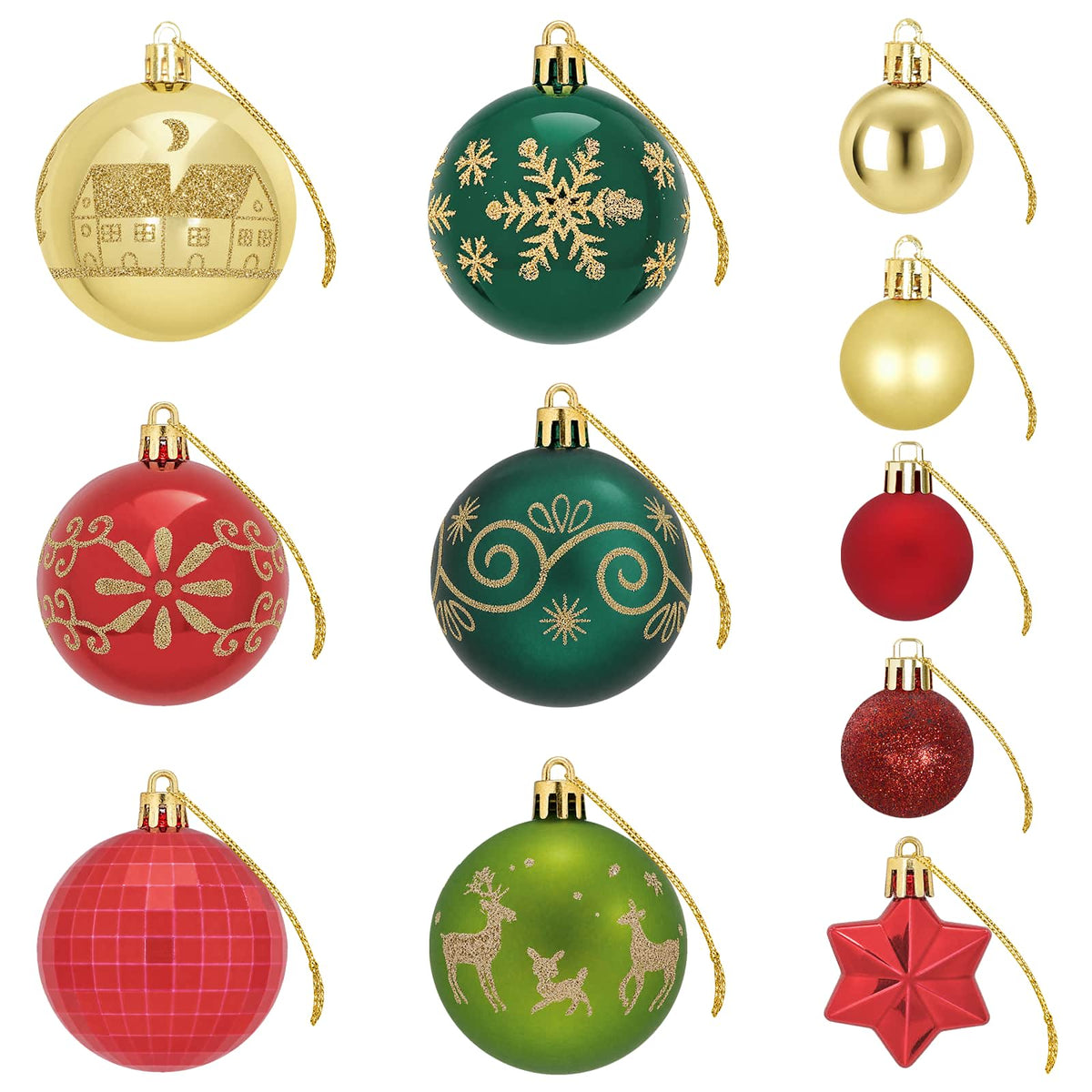 Christmas Ball Set 88 pcs Red, Gold and Green Ø 6 cm Plastic