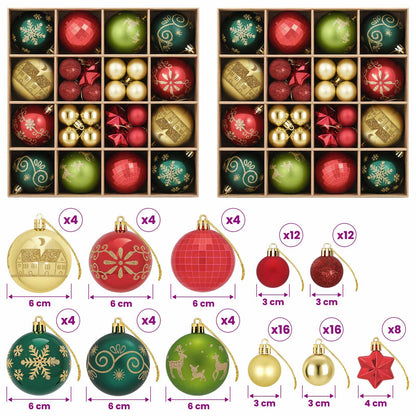 Christmas Ball Set 88 pcs Red, Gold and Green Ø 6 cm Plastic