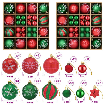 Christmas Ball Set 88 pcs Green and Red Ø 6 cm Plastic