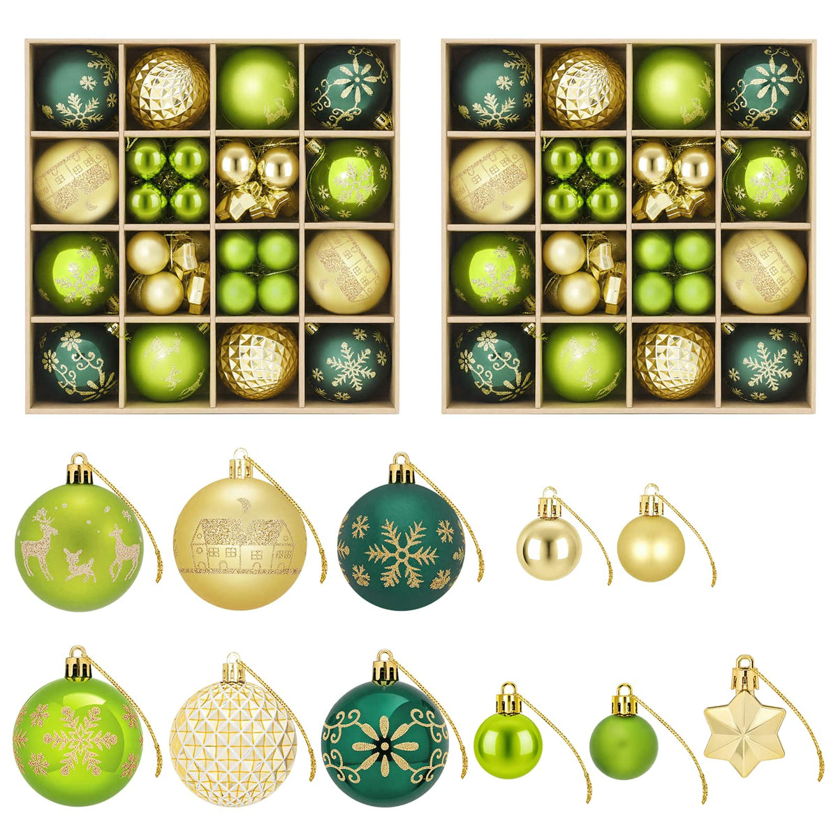Christmas Ball Set 88 pcs Light Green, Gold and Dark Green