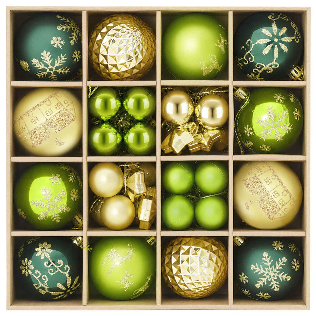 Christmas Ball Set 88 pcs Light Green, Gold and Dark Green