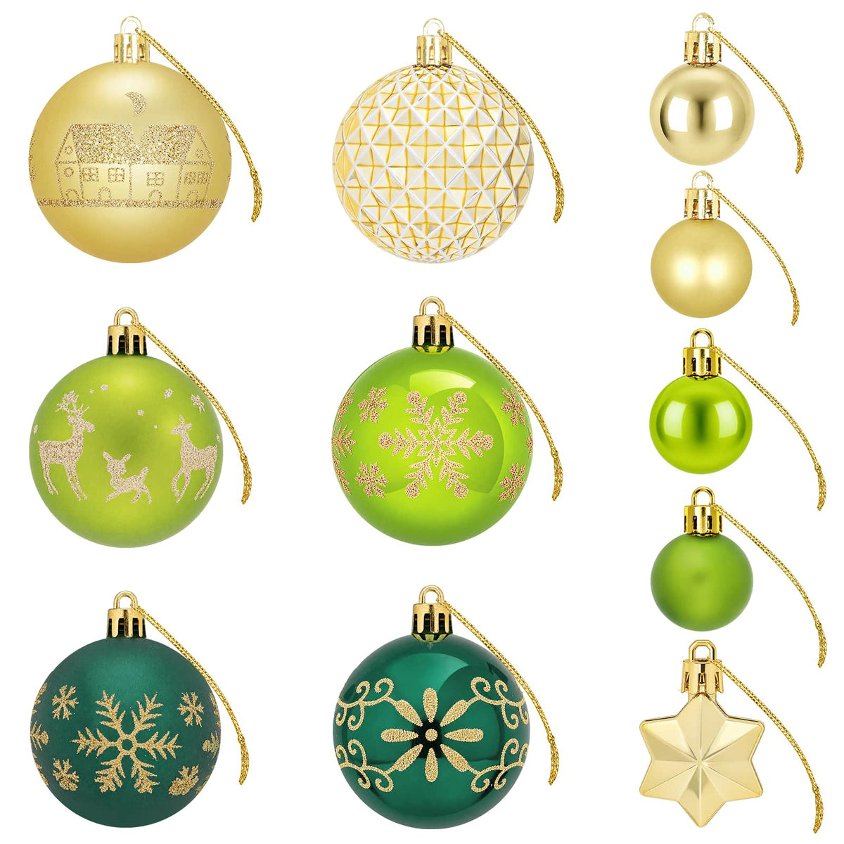 Christmas Ball Set 88 pcs Light Green, Gold and Dark Green