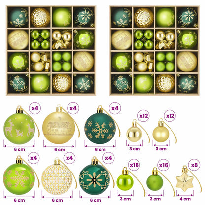 Christmas Ball Set 88 pcs Light Green, Gold and Dark Green