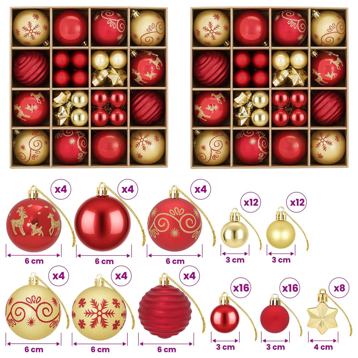 Christmas Ball Set 88 pcs Red and Gold Ø 6 cm Plastic