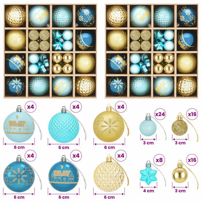 Christmas Ball Set 88 pcs Dark Blue, Light Blue and Gold Ø 6 cm