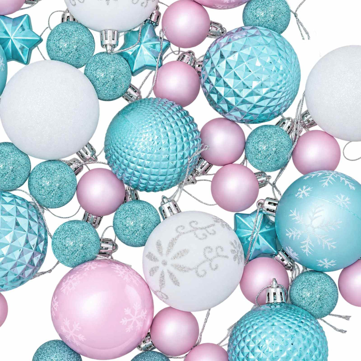 Christmas Ball Set 88 pcs Turquoise, Pink and White Ø 6 cm