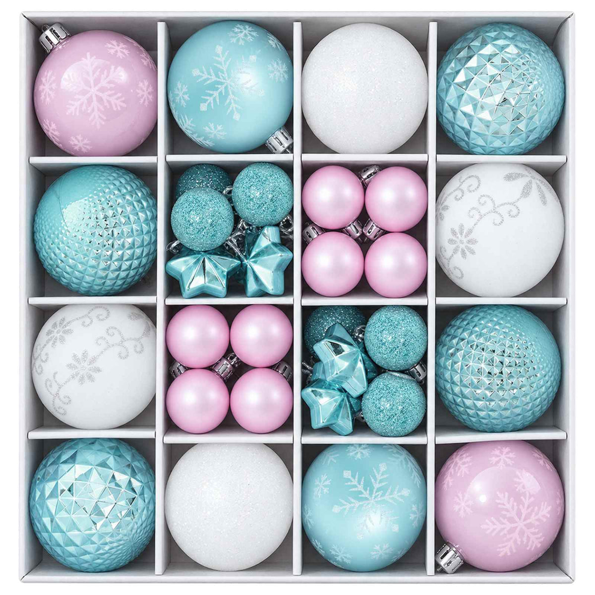 Christmas Ball Set 88 pcs Turquoise, Pink and White Ø 6 cm