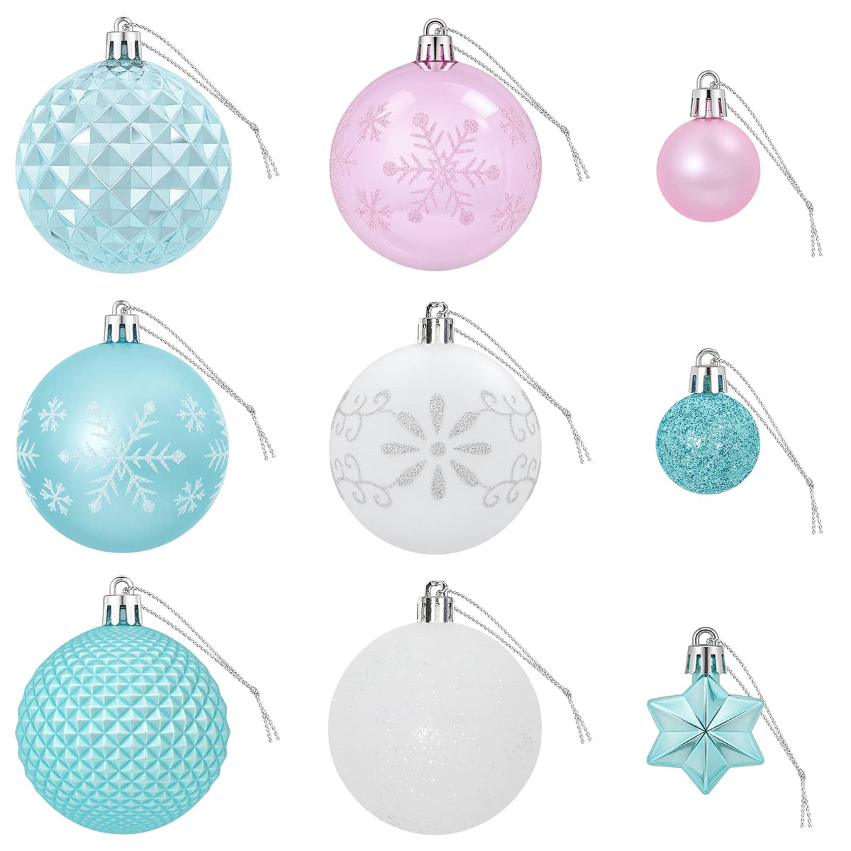 Christmas Ball Set 88 pcs Turquoise, Pink and White Ø 6 cm
