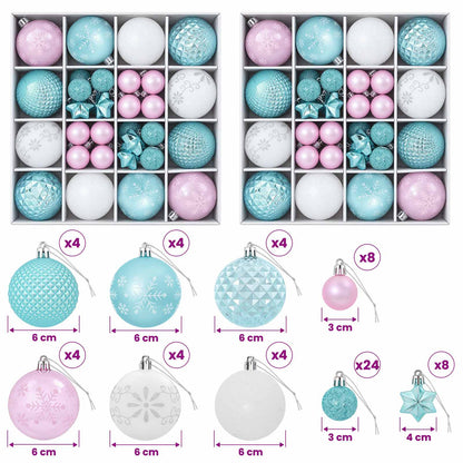 Christmas Ball Set 88 pcs Turquoise, Pink and White Ø 6 cm