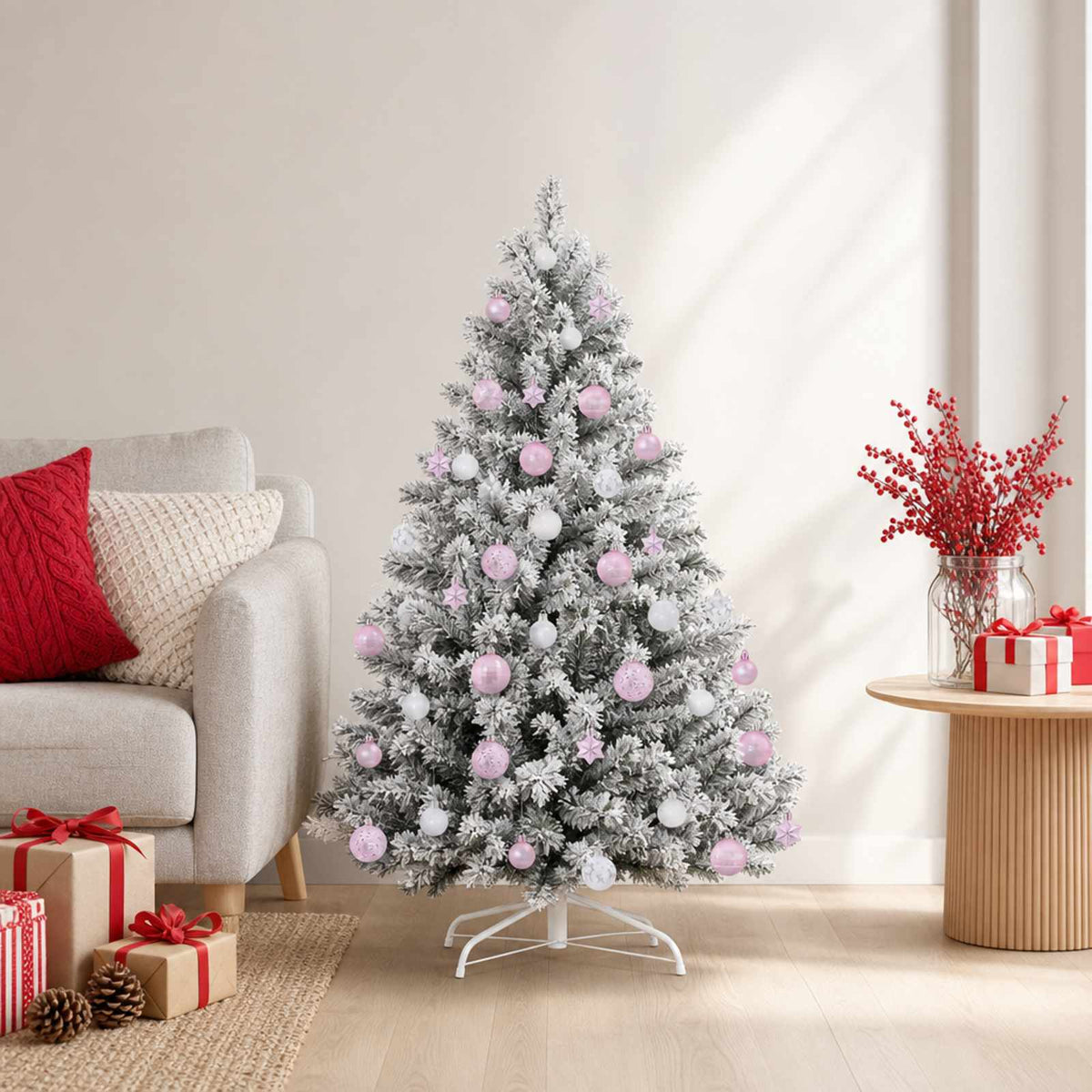 Christmas Ball Set 88 pcs Pink and White Ø 6 cm Plastic