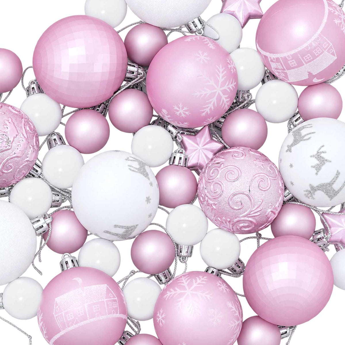 Christmas Ball Set 88 pcs Pink and White Ø 6 cm Plastic