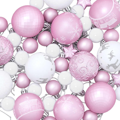 Christmas Ball Set 88 pcs Pink and White Ø 6 cm Plastic