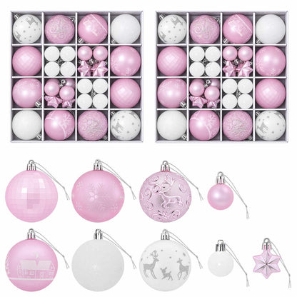 Christmas Ball Set 88 pcs Pink and White Ø 6 cm Plastic