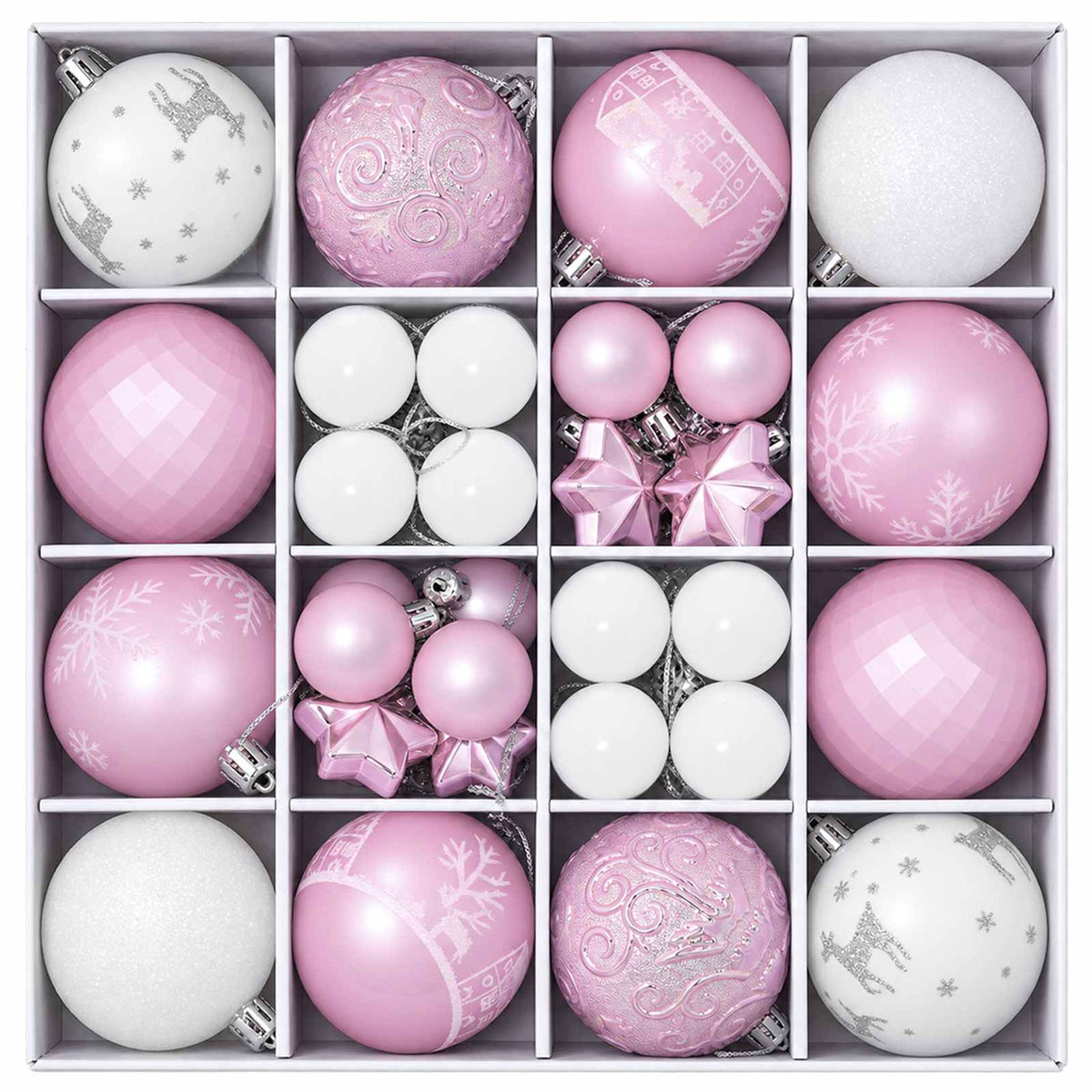 Christmas Ball Set 88 pcs Pink and White Ø 6 cm Plastic