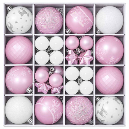 Christmas Ball Set 88 pcs Pink and White Ø 6 cm Plastic