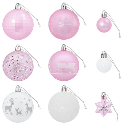 Christmas Ball Set 88 pcs Pink and White Ø 6 cm Plastic
