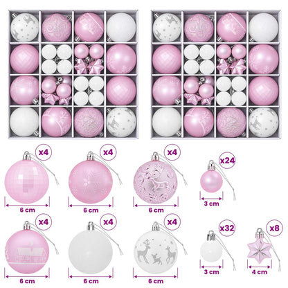 Christmas Ball Set 88 pcs Pink and White Ø 6 cm Plastic