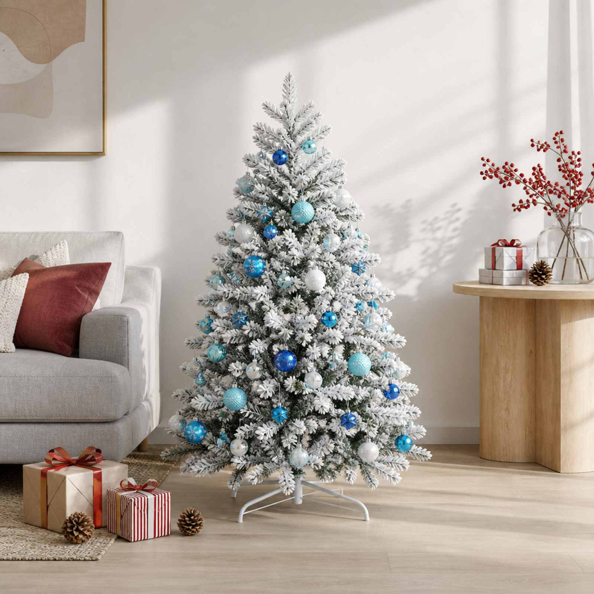 Christmas Ball Set 88 pcs Turquoise, Dark Blue and White Ø 6 cm