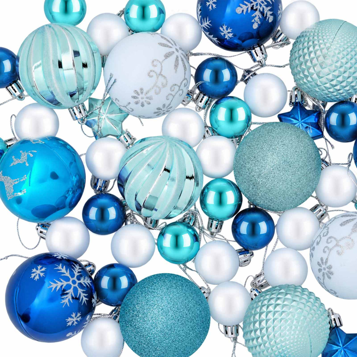 Christmas Ball Set 88 pcs Turquoise, Dark Blue and White Ø 6 cm