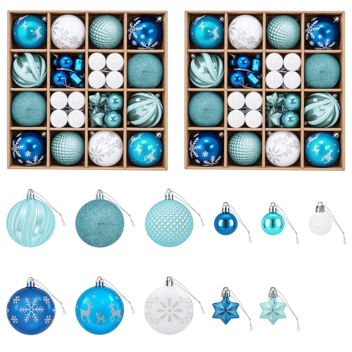 Christmas Ball Set 88 pcs Turquoise, Dark Blue and White Ø 6 cm