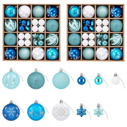 Christmas Ball Set 88 pcs Turquoise, Dark Blue and White Ø 6 cm