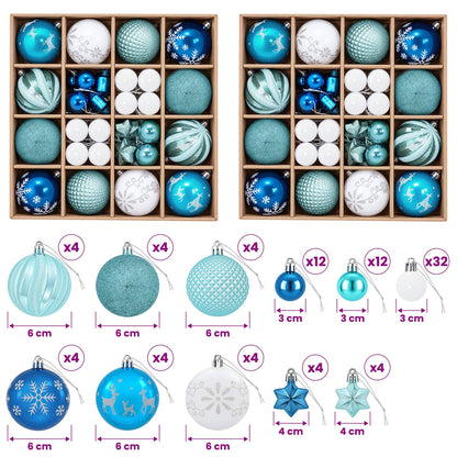 Christmas Ball Set 88 pcs Turquoise, Dark Blue and White Ø 6 cm