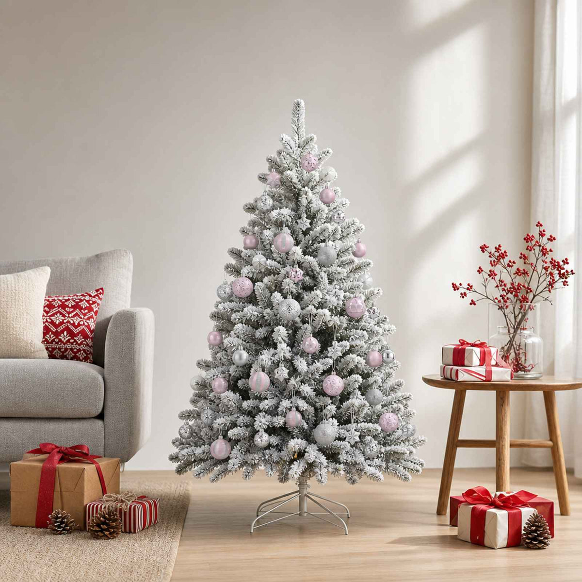 Christmas Ball Set 88 pcs Pink and Silver Ø 6 cm Plastic