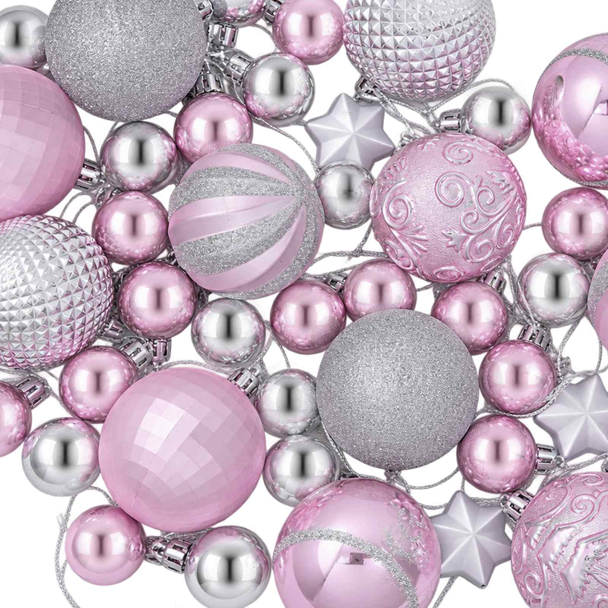 Christmas Ball Set 88 pcs Pink and Silver Ø 6 cm Plastic