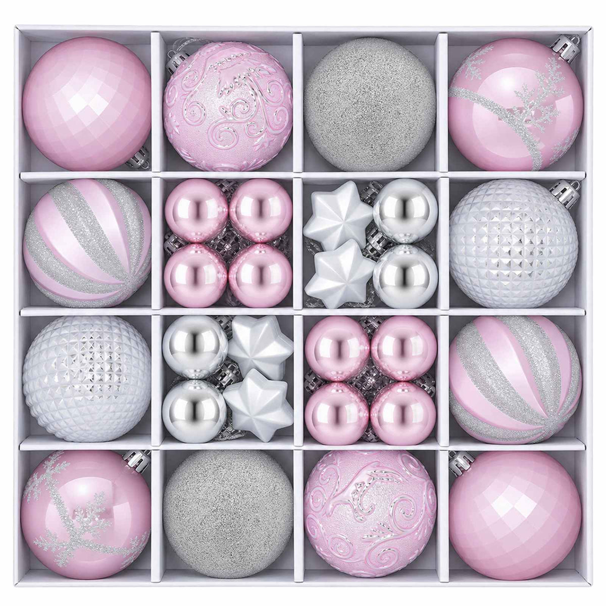 Christmas Ball Set 88 pcs Pink and Silver Ø 6 cm Plastic