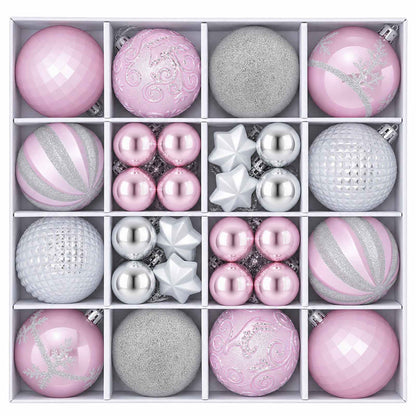 Christmas Ball Set 88 pcs Pink and Silver Ø 6 cm Plastic