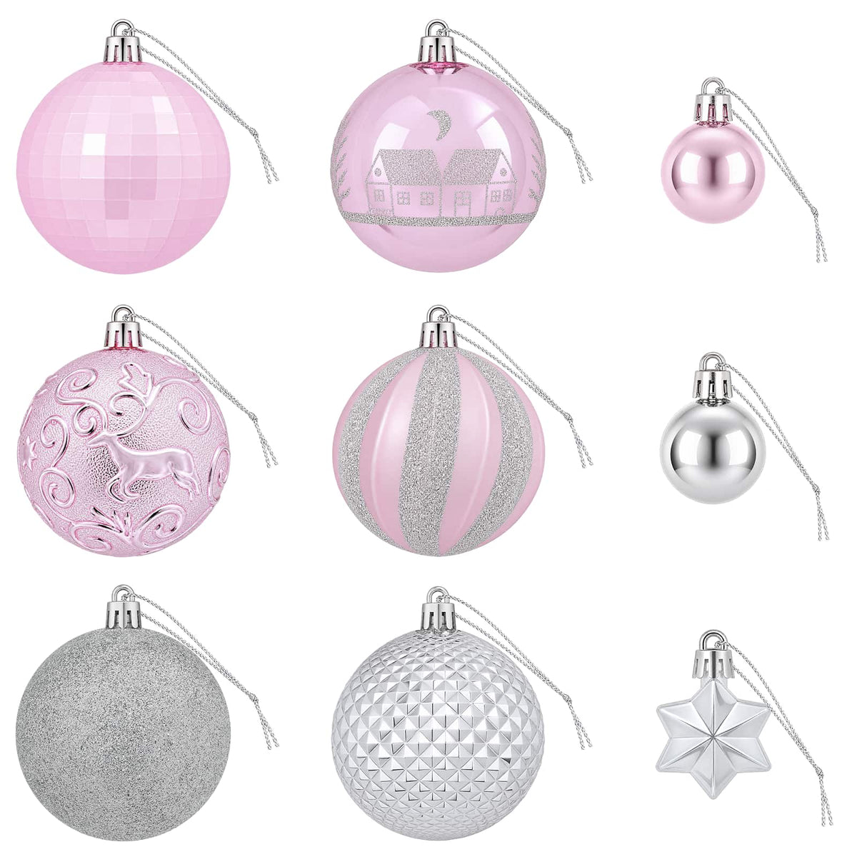 Christmas Ball Set 88 pcs Pink and Silver Ø 6 cm Plastic