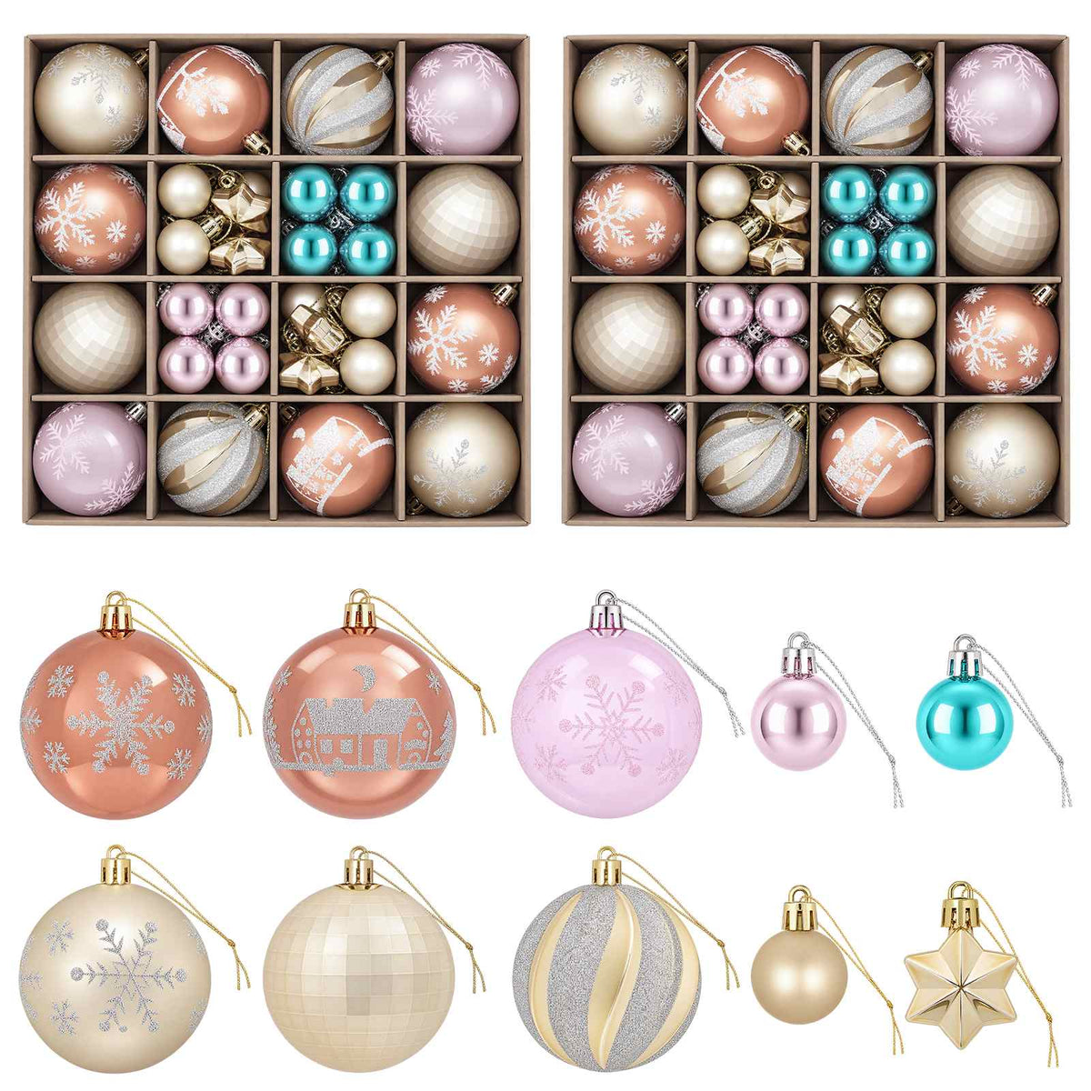 Christmas Ball Set 88 pcs Pink, Gold, Brown and Turquoise