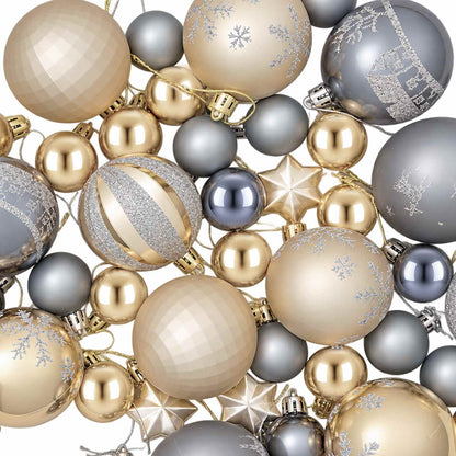 Christmas Ball Set 88 pcs Gold and Grey Ø 6 cm Plastic